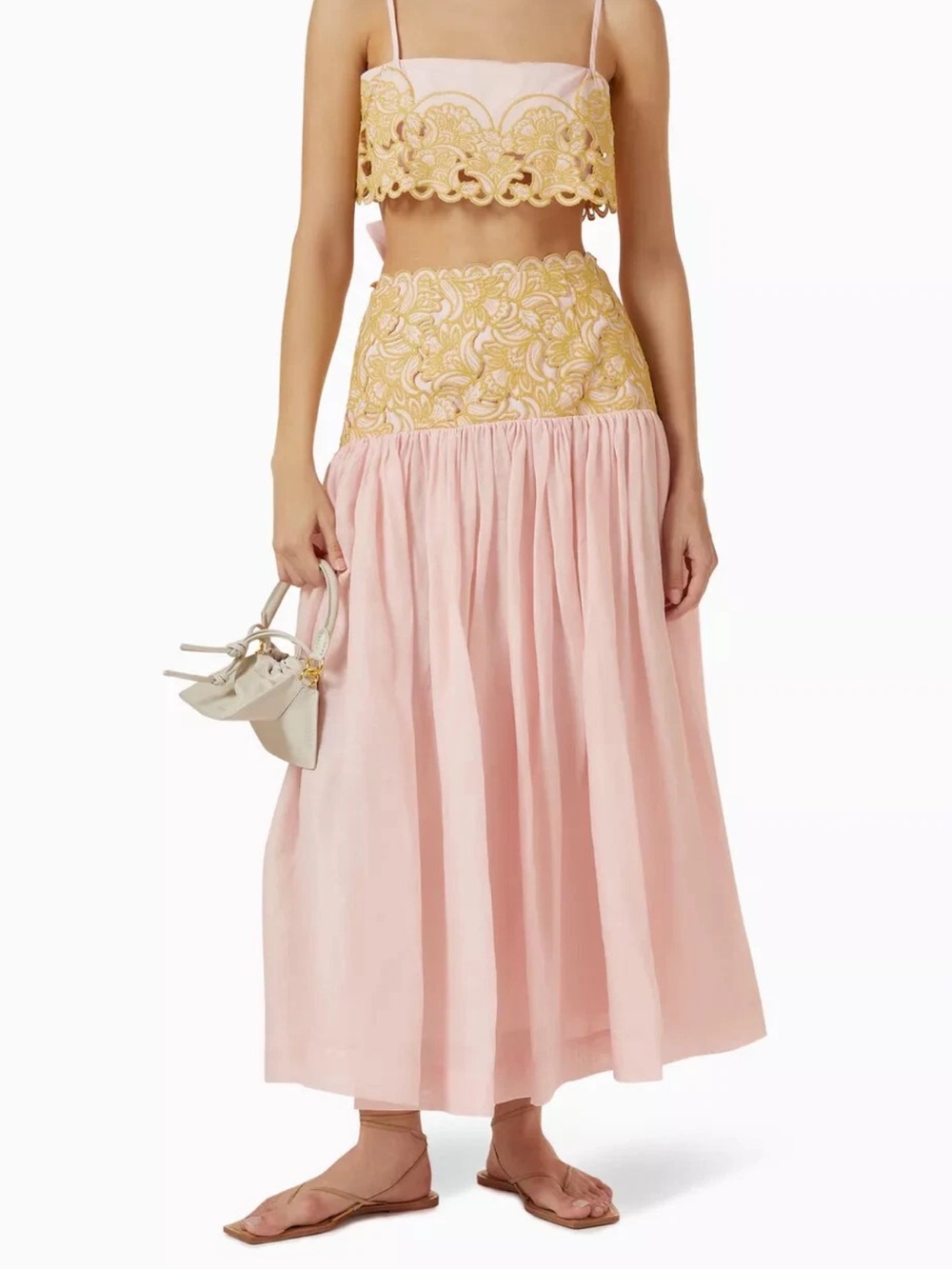 Alemais Womens Anthea Broderie Maxi Skirt Pink Size US 2 Embroidered Waist